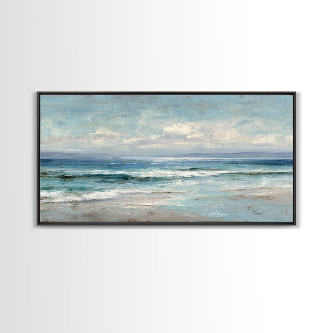Quiet Moon over a Calm Ocean Horizon Canvas Print, Above Bed Art, Textured Wall Art, Bedroom Decor, Fine Art, Serenity, ABA-2x1-47