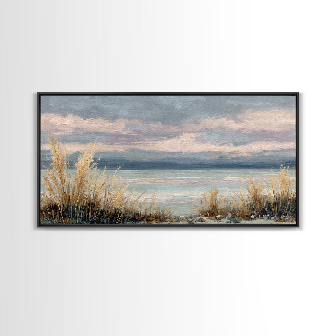 Tranquil Cloudscape with Blush Undertones Canvas Print, Above Bed Art, Dorm Decor, Bedroom Decor, Fine Art, Serenity, ABA-2x1-49