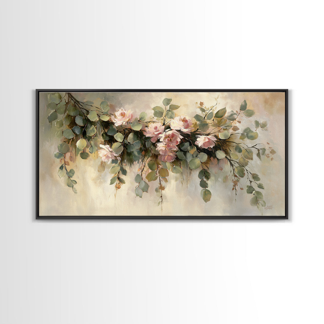 Soft Eucalyptus Branches Arranged Symmetrically Canvas Print, Above Bed Art, Minimalist Decor, Bedroom Decor, Serenity, ABA-2x1-50
