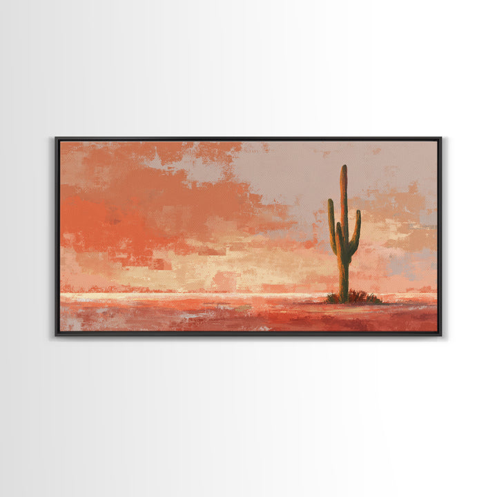 Dreamy Desert Sunset Framed Canvas Print, Above Bed Art, Bedroom Decor, Watercolor Art, Serenity, Living Room Wall Art, ABA-2x1-51
