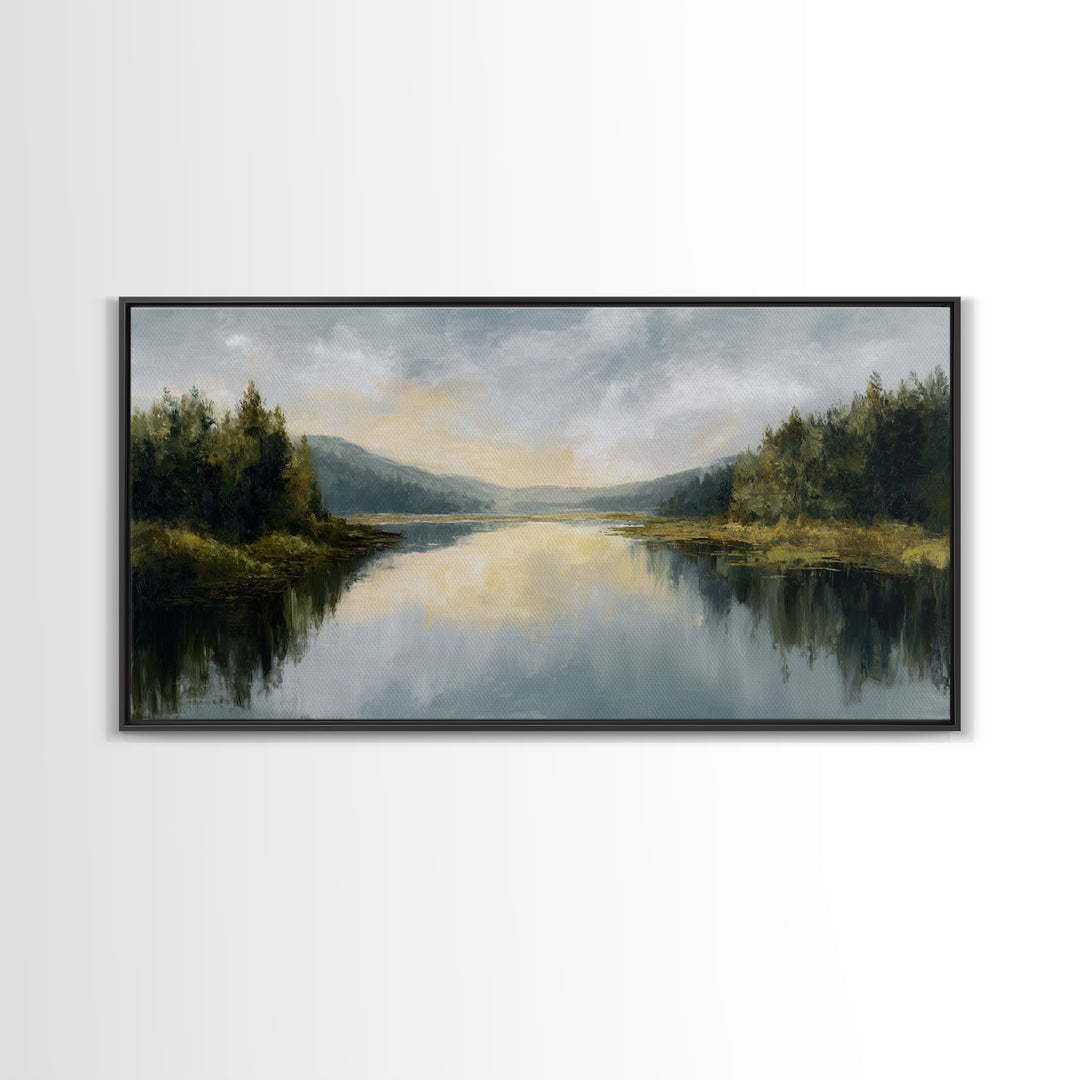 Calming Lake Reflection Framed Canvas Print, Above Bed Art, Apartment Decor, Bedroom Decor, Serenity, Photography Prints, ABA-2x1-55