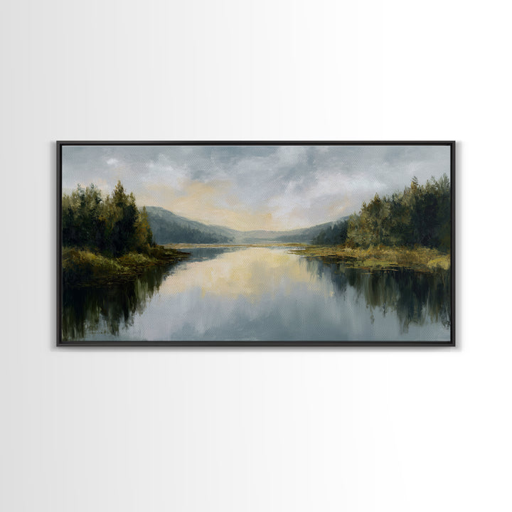 Calming Lake Reflection Framed Canvas Print, Above Bed Art, Apartment Decor, Bedroom Decor, Serenity, Photography Prints, ABA-2x1-55