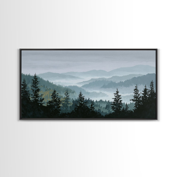 Quiet Forest Ridge Softened by Fog Canvas Print, Above Bed Art, Wall Art, Bedroom Decor, Fine Art, Serenity, Digital Print, ABA-2x1-58