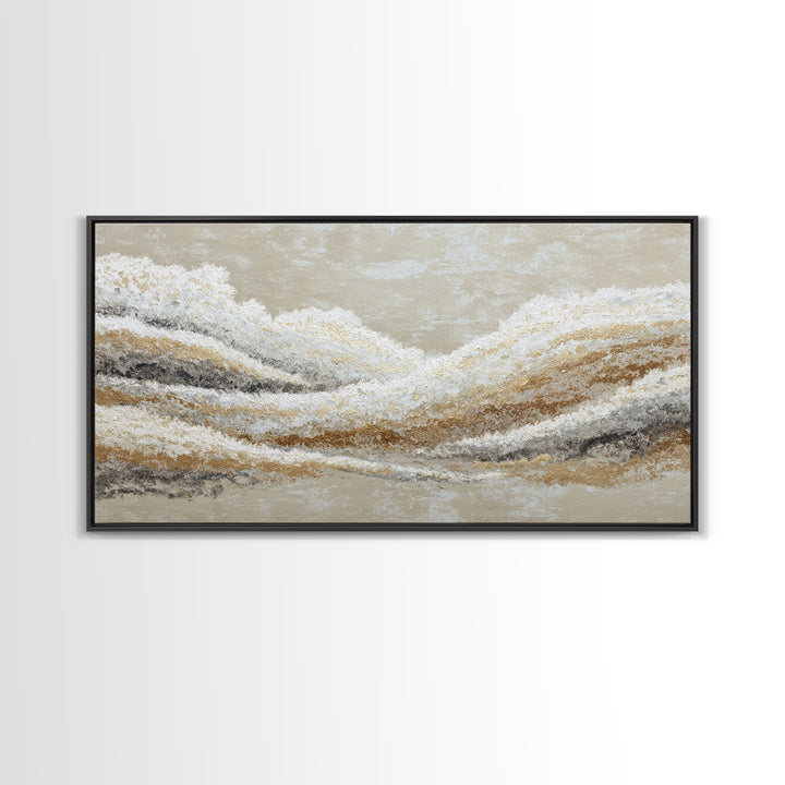 Warm Taupe Abstract Waves Framed Canvas Print, Above Bed Art, Japanese Wall Art, Bedroom Decor, Abstract Art, Serenity, ABA-2x1-59