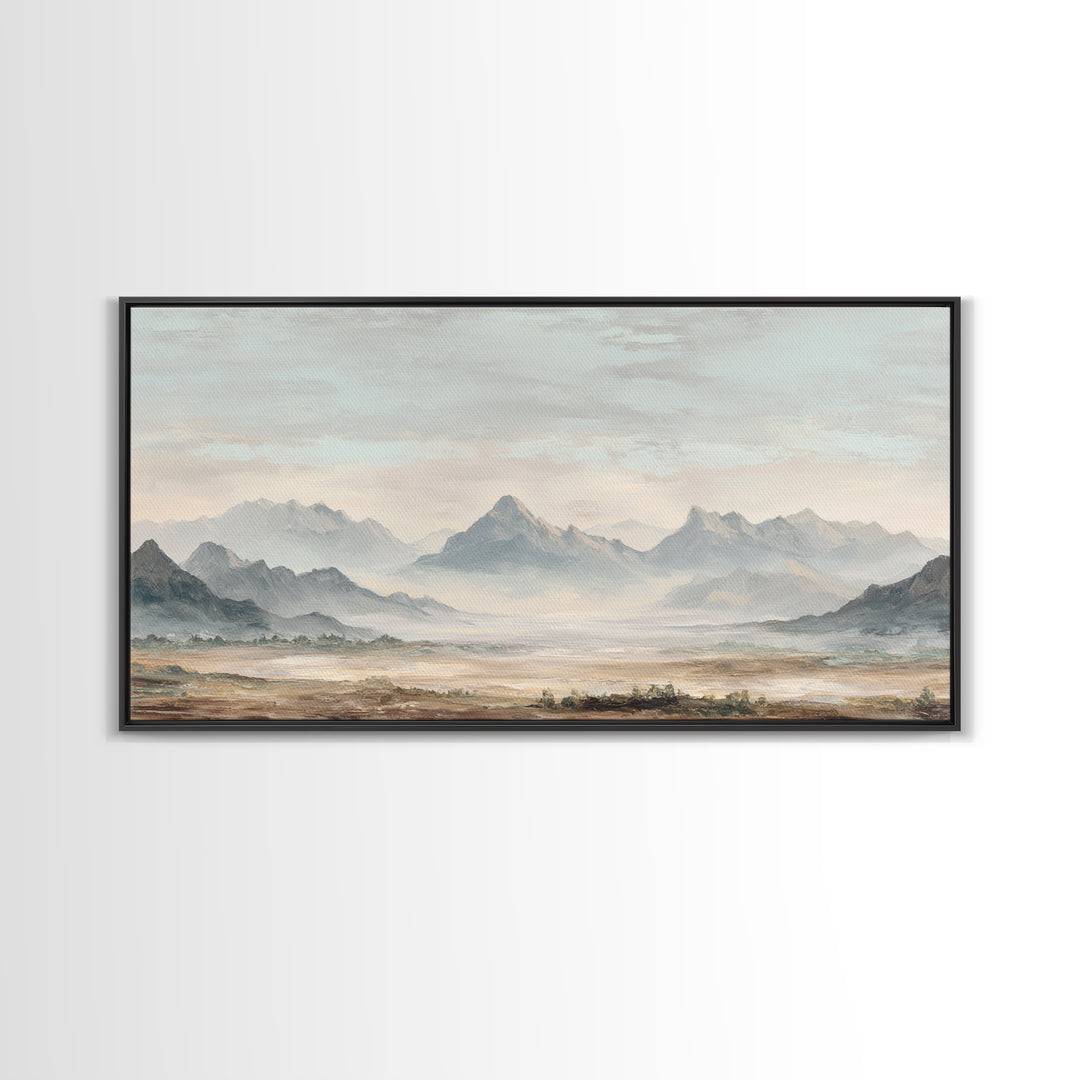 Panoramic Misty Mountain Landscape Canvas Print, Above Bed Art, Textured Wall Art, Bedroom Decor, Fine Art, Serenity, ABA-2x1-69