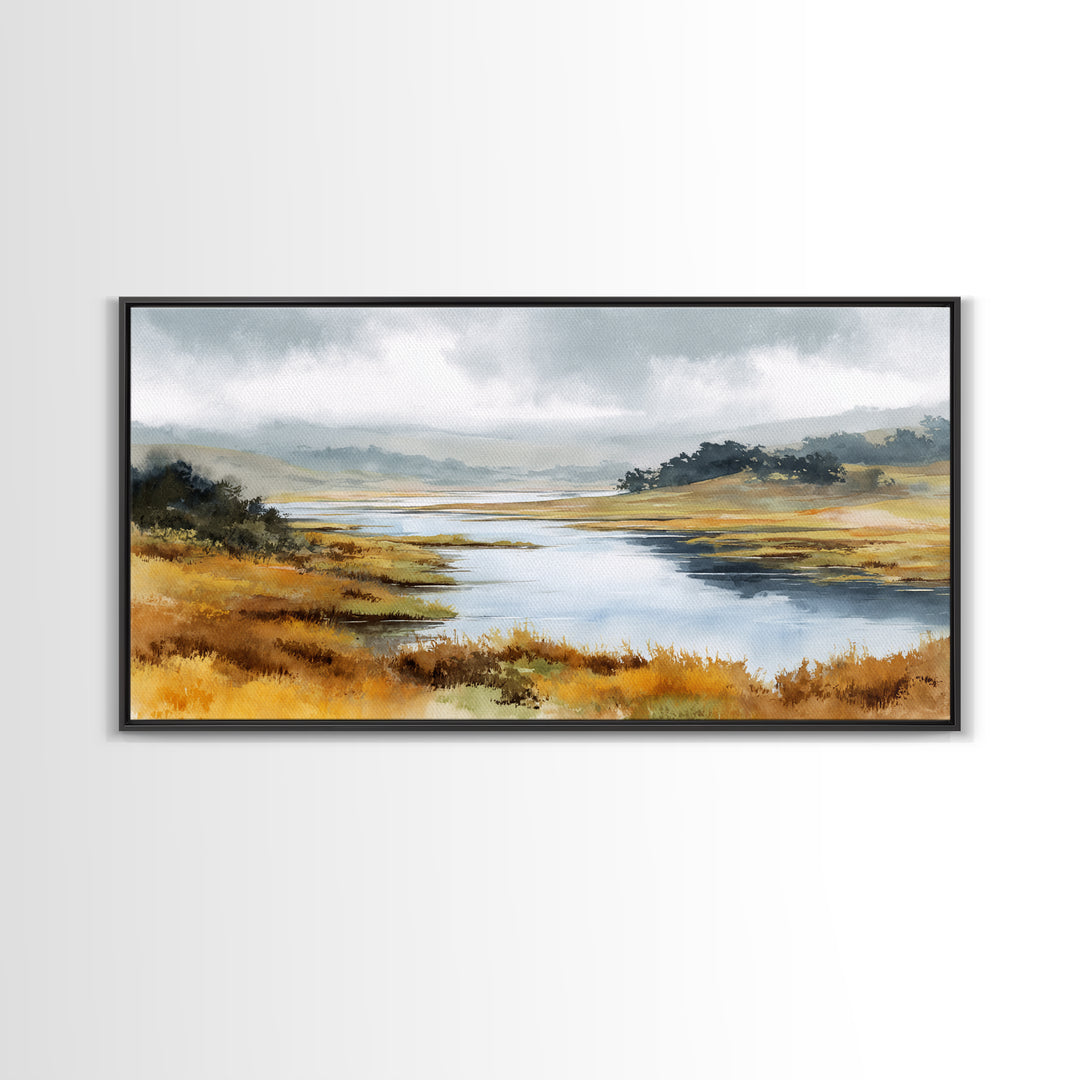 Calming Lake Reflection Framed Canvas Print, Above Bed Art, Digital Prints, Bedroom Decor, Fine Art, Serenity, Printable Art, ABA-2x1-7