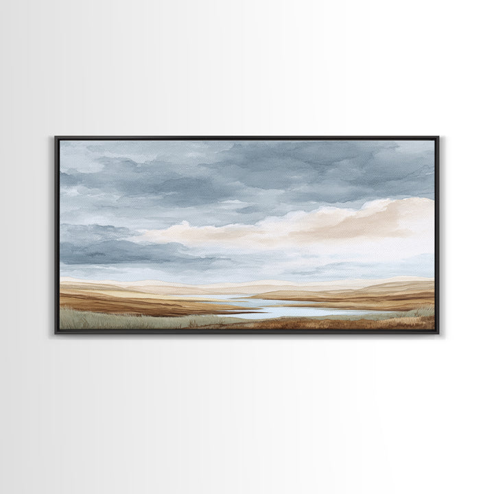Tranquil Cloudscape with Blush Undertones Canvas Print, Above Bed Art, Dorm Decor, Bedroom Decor, Fine Art, Serenity, ABA-2x1-73