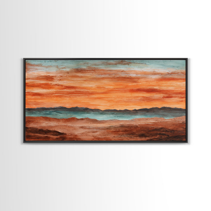 Dreamy Desert Sunset Framed Canvas Print, Above Bed Art, Statement Artwork, Bedroom Decor, Fine Art, Serenity, ABA-2x1-75