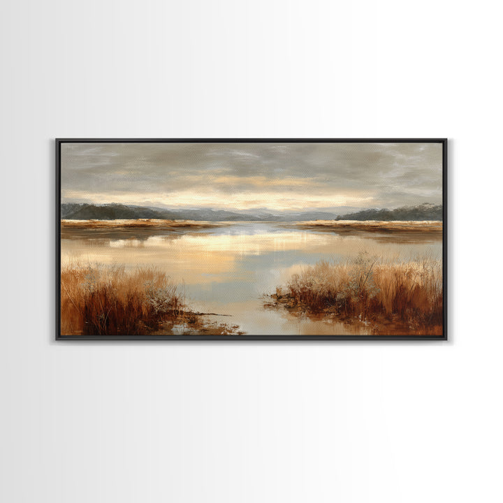 Calming Lake Reflection Framed Canvas Print, Above Bed Art, Living Room Wall Art, Bedroom Decor, Serenity, Luxury Decor, ABA-2x1-79
