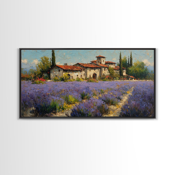 Oversized Lavender Field Framed Canvas Print, Above Bed Art, Sage Green Wall Art, Bedroom Decor, Serenity, Modern Decor, ABA-2x1-87