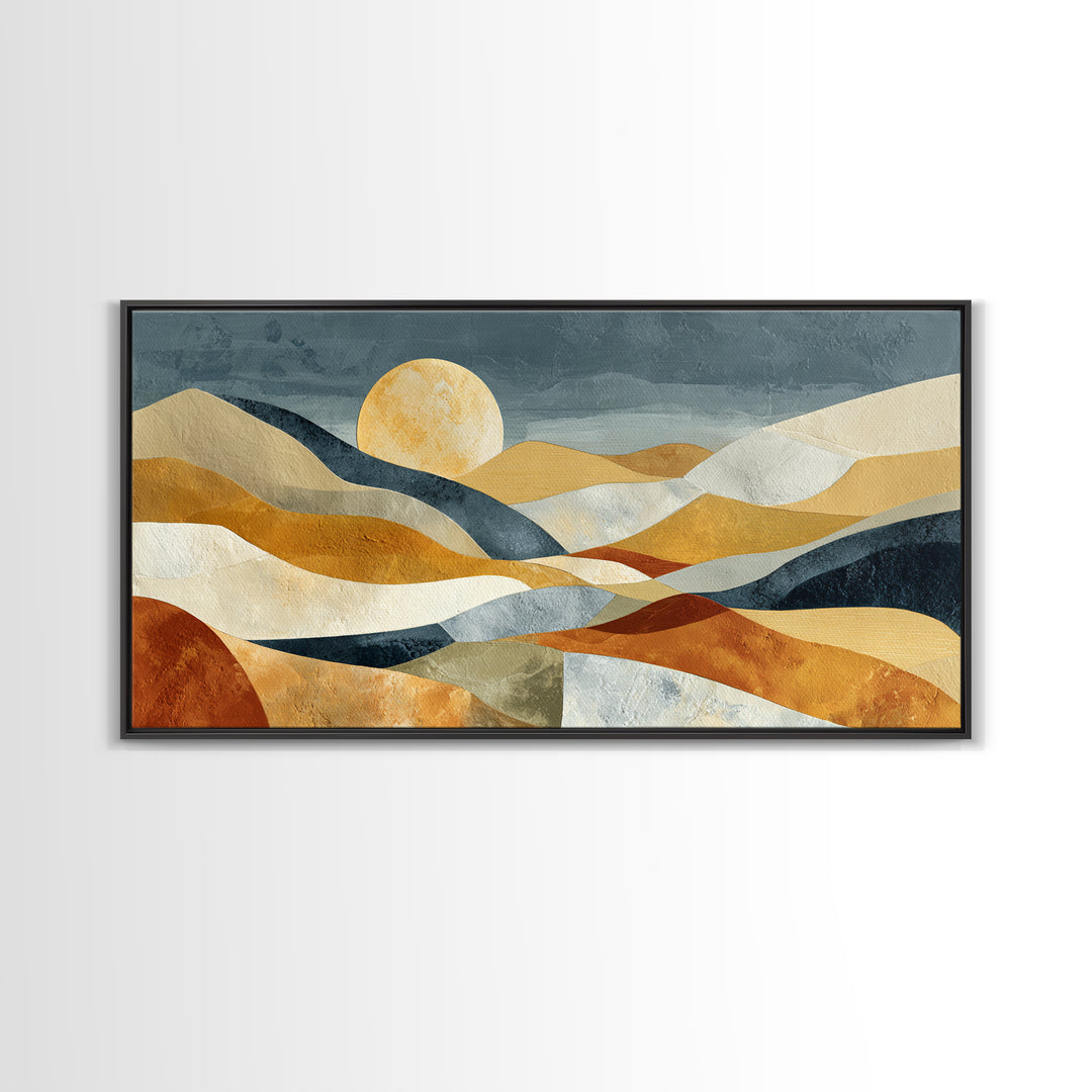 Abstract Sunrise Geometry Framed Canvas Print, Above Bed Art, Bedroom Decor, Abstract Art, Serenity, Living Room Wall Art, ABA-2x1-88