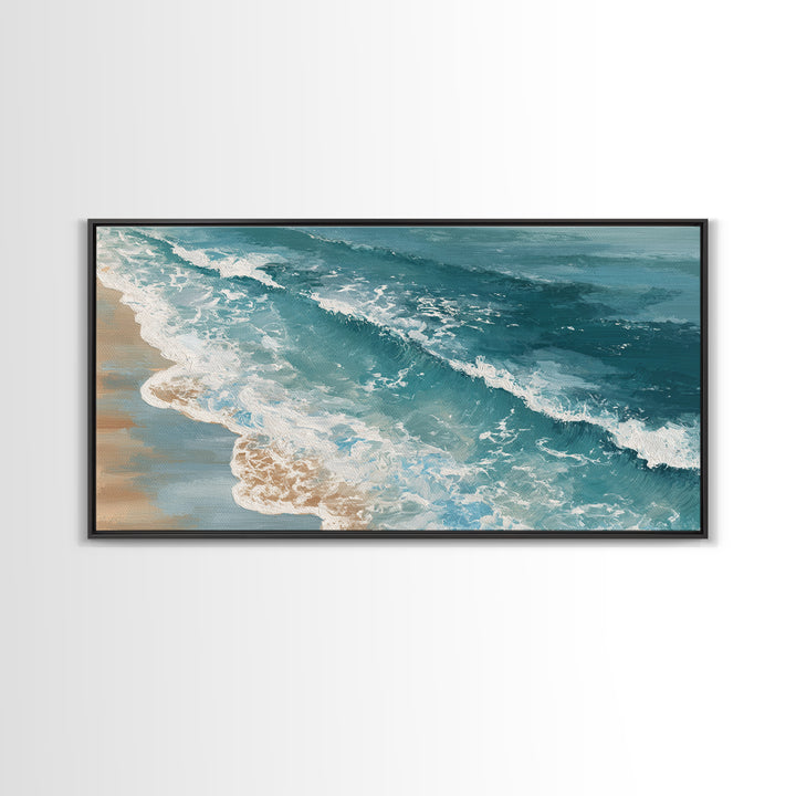 Serene Ocean Tide Seen from Above Canvas Print, Above Bed Art, Bedroom Decor, Oil Painting, Serenity, Boho Decor, Western Decor, ABA-2x1-89