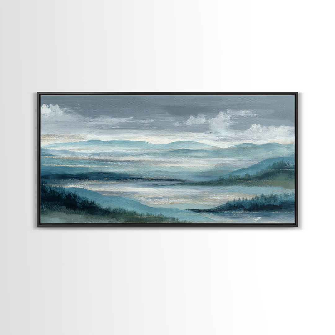 Soft Alpine Horizon Framed Canvas Print, Above Bed Art, Apartment Decor, Bedroom Decor, Fine Art, Serenity, Photography Prints, ABA-2x1-92