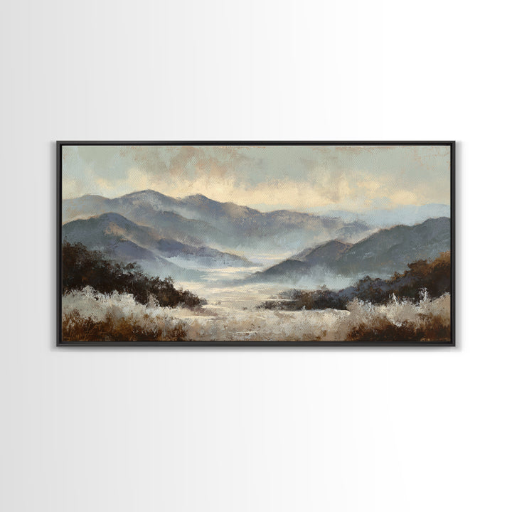Panoramic Misty Mountain Landscape Canvas Print, Above Bed Art, Textured Wall Art, Bedroom Decor, Fine Art, Serenity, ABA-2x1-93