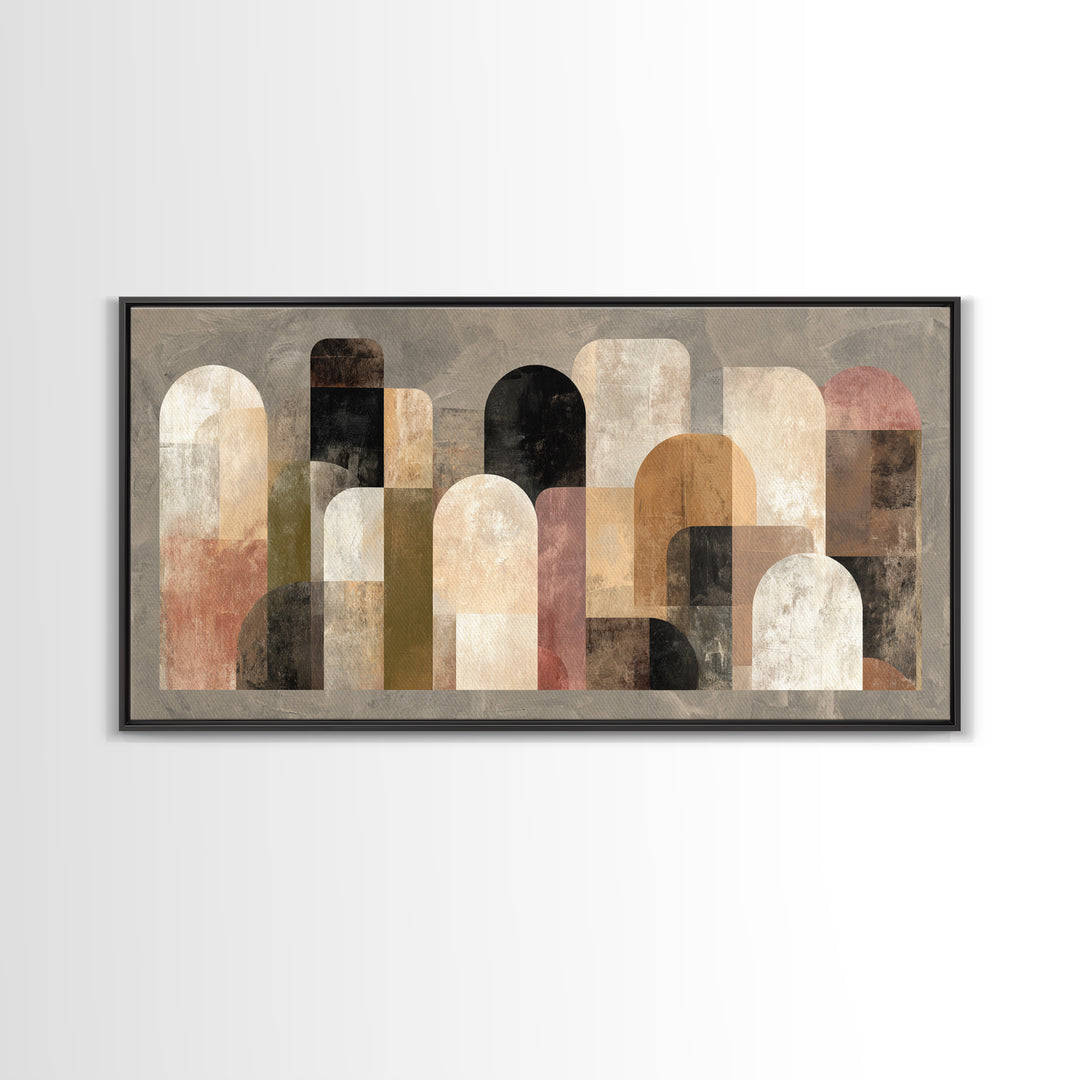 Neutral Abstract Arches Framed Canvas Print, Above Bed Art, Japanese Wall Art, Bedroom Decor, Fine Art, Serenity, Neutral Decor, ABA-2x1-96