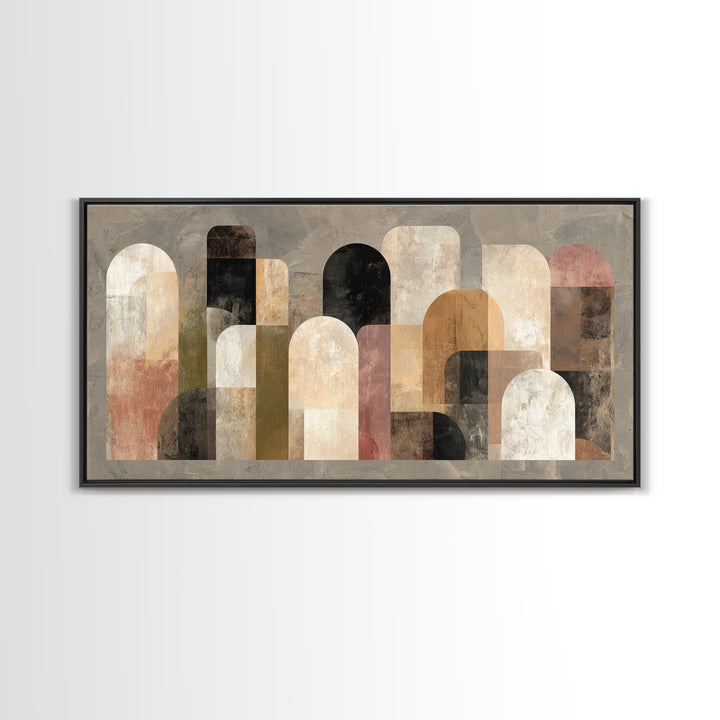 Neutral Abstract Arches Framed Canvas Print, Above Bed Art, Japanese Wall Art, Bedroom Decor, Fine Art, Serenity, Neutral Decor, ABA-2x1-96