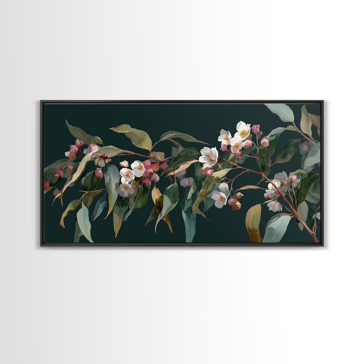 Soft Eucalyptus Branches Arranged Symmetrically Canvas Print, Above Bed Art, Bedroom Decor, Watercolor Art, Serenity, ABA-2x1-98