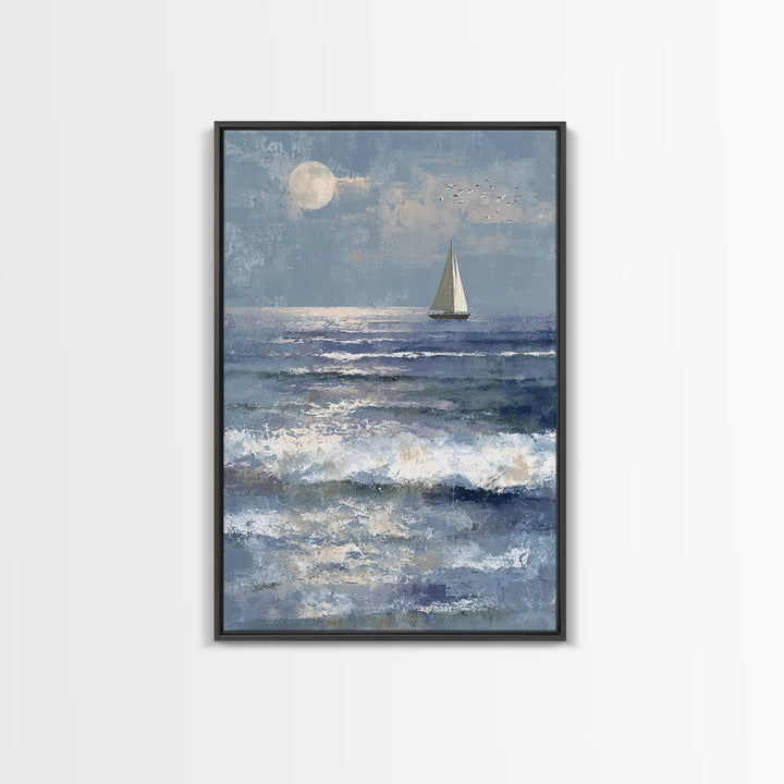 Quiet Moon over a Calm Ocean Horizon Canvas Print, Above Bed Art, Above Bed Decor, Bedroom Decor, Fine Art, Serenity, ABA-2x3-11