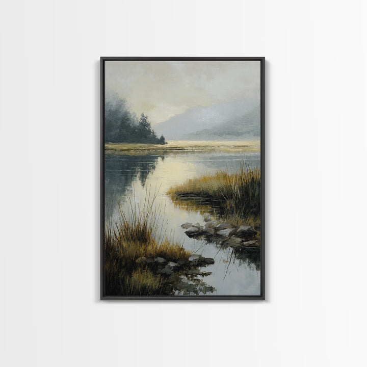 Calming Lake Reflection Framed Canvas Print, Above Bed Art, Gallery Decor, Bedroom Decor, Fine Art, Serenity, Wall Art, ABA-2x3-19