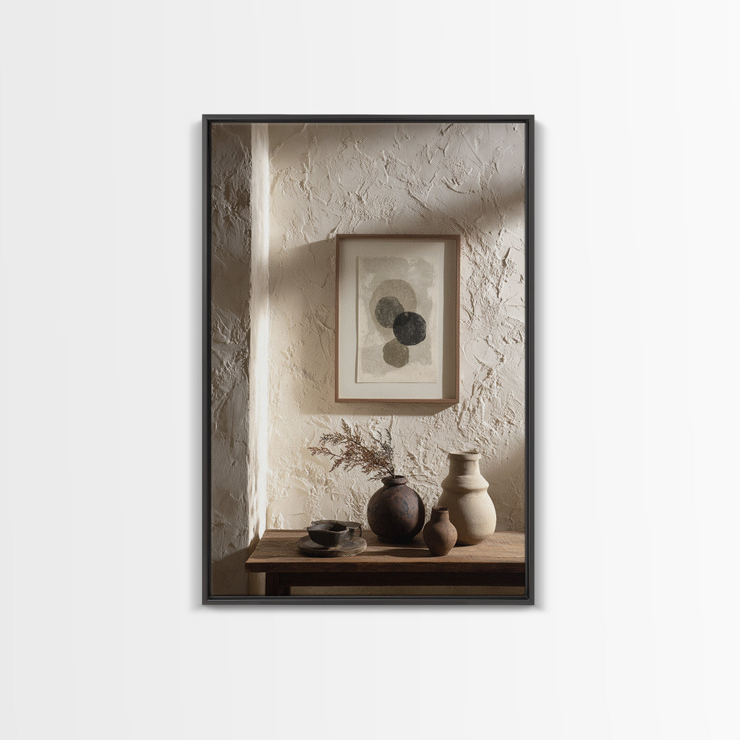 Japandi Ink Shapes Framed Canvas Print, Above Bed Art, Statement Artwork, Bedroom Decor, Fine Art, Serenity, Printable Wall Art, ABA-2x3-26