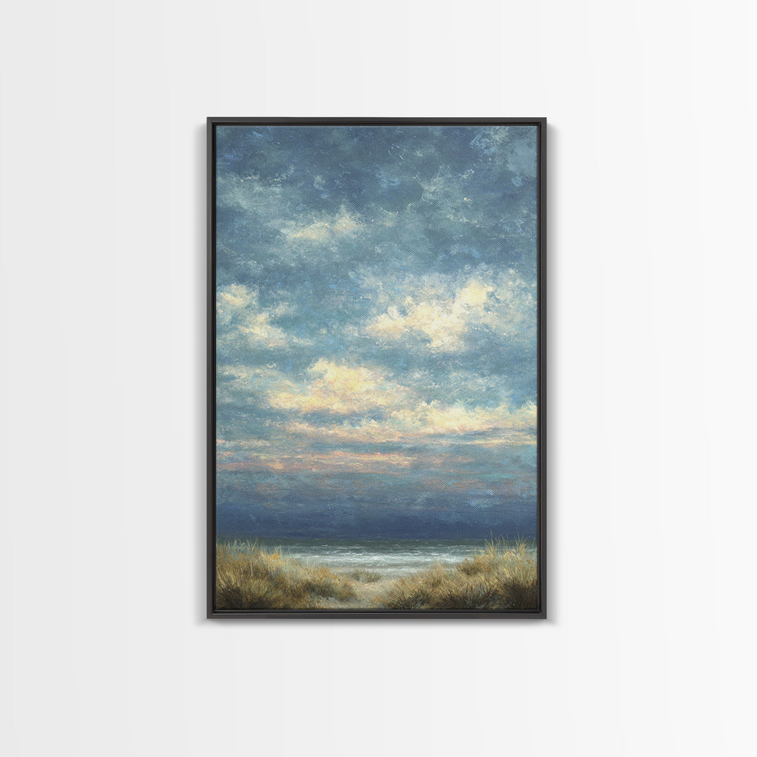 Tranquil Cloudscape with Blush Undertones Framed Canvas Print, Above Bed Art, Digital Art, Bedroom Decor, Fine Art, Serenity, ABA-2x3-37