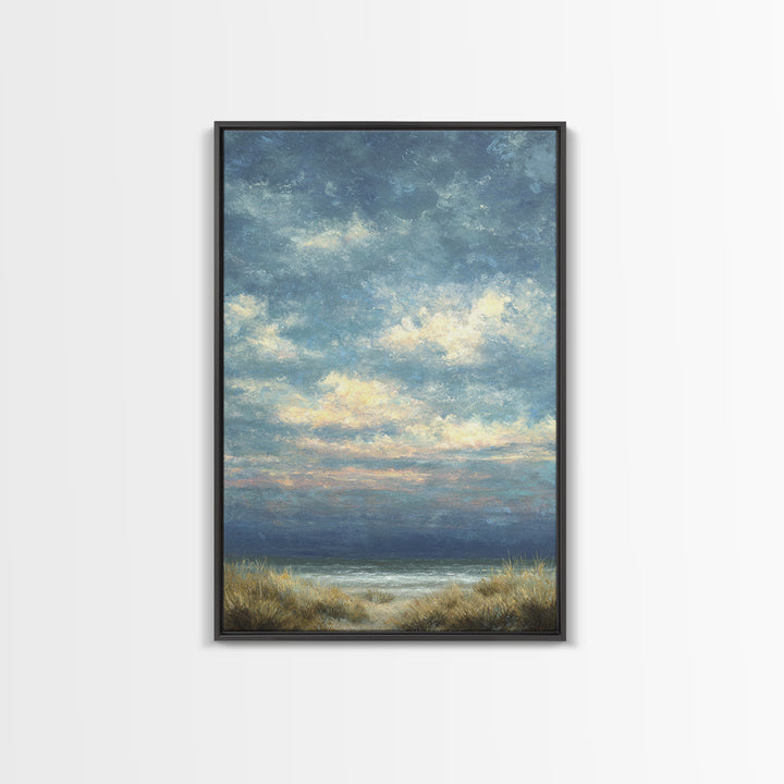 Tranquil Cloudscape with Blush Undertones Framed Canvas Print, Above Bed Art, Digital Art, Bedroom Decor, Fine Art, Serenity, ABA-2x3-37