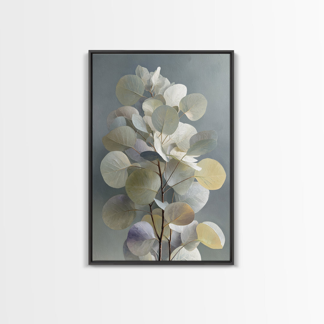 Soft Eucalyptus Branches Arranged Symmetrically Canvas Print, Above Bed Art, Mid Century Modern, Bedroom Decor, Serenity, ABA-2x3-62