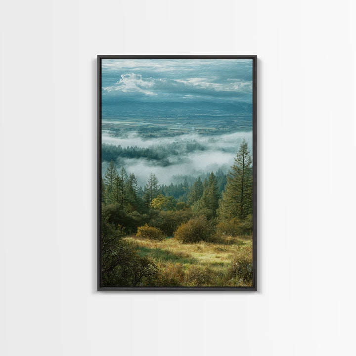Quiet Forest Ridge Softened by Fog Canvas Print, Above Bed Art, Digital Prints, Bedroom Decor, Oil Painting, Serenity, ABA-2x3-70