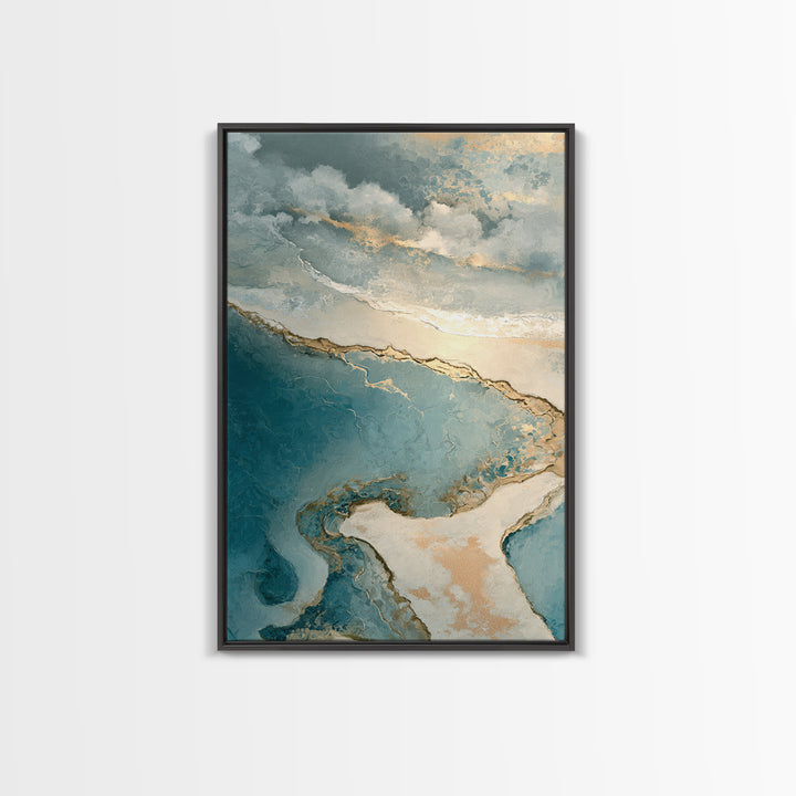 Serene Ocean Tide Seen from Above Canvas Print, Above Bed Art, Digital Print, Bedroom Decor, Watercolor Art, Serenity, ABA-2x3-77