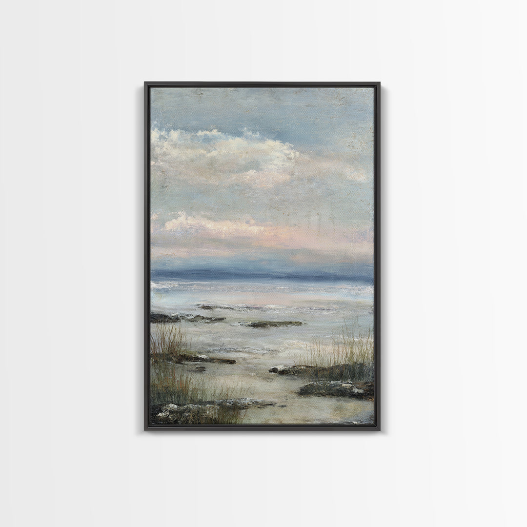 Tranquil Cloudscape with Blush Undertones Framed Canvas Print, Above Bed Art, Printable Art, Bedroom Decor, Fine Art, Serenity, ABA-2x3-85