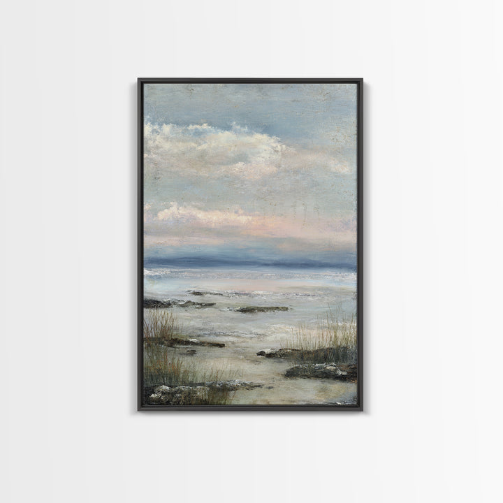 Tranquil Cloudscape with Blush Undertones Framed Canvas Print, Above Bed Art, Printable Art, Bedroom Decor, Fine Art, Serenity, ABA-2x3-85