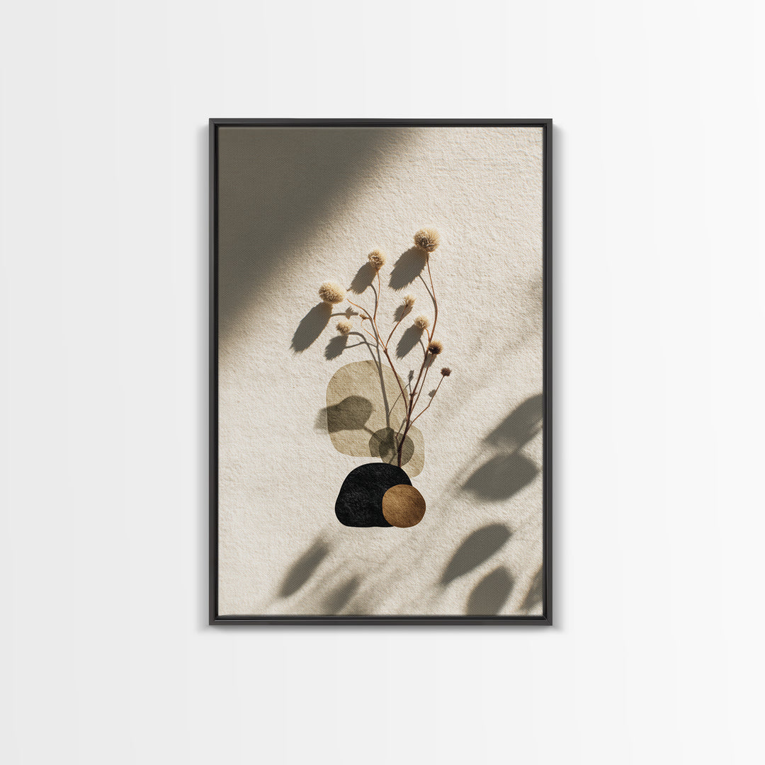 Japandi Ink Shapes Framed Canvas Print, Above Bed Art, Digital Art, Bedroom Decor, Abstract Art, Serenity, Living Room Decor, ABA-2x3-98