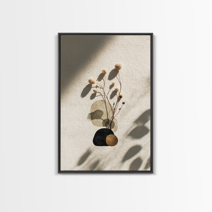 Japandi Ink Shapes Framed Canvas Print, Above Bed Art, Digital Art, Bedroom Decor, Abstract Art, Serenity, Living Room Decor, ABA-2x3-98