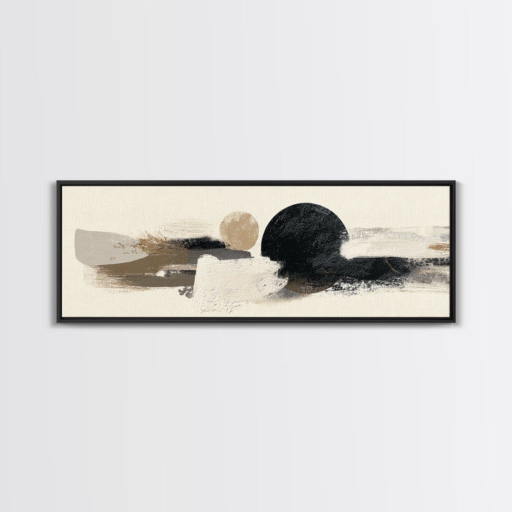 Japandi Ink Shapes Framed Canvas Print, Above Bed Art, Wall Decor, Bedroom Decor, Abstract Art, Serenity, Apartment Decor, ABA-3x1-10