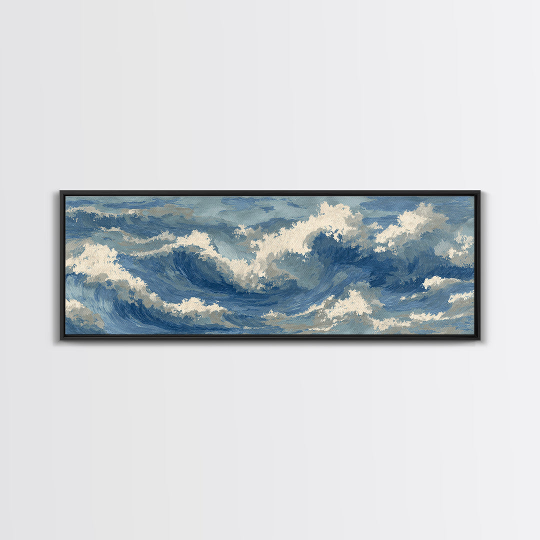 Serene Ocean Tide Seen from Above Canvas Print, Above Bed Art, Bedroom Decor, Oil Painting, Serenity, Boho Decor, Western Decor, ABA-3x1-13