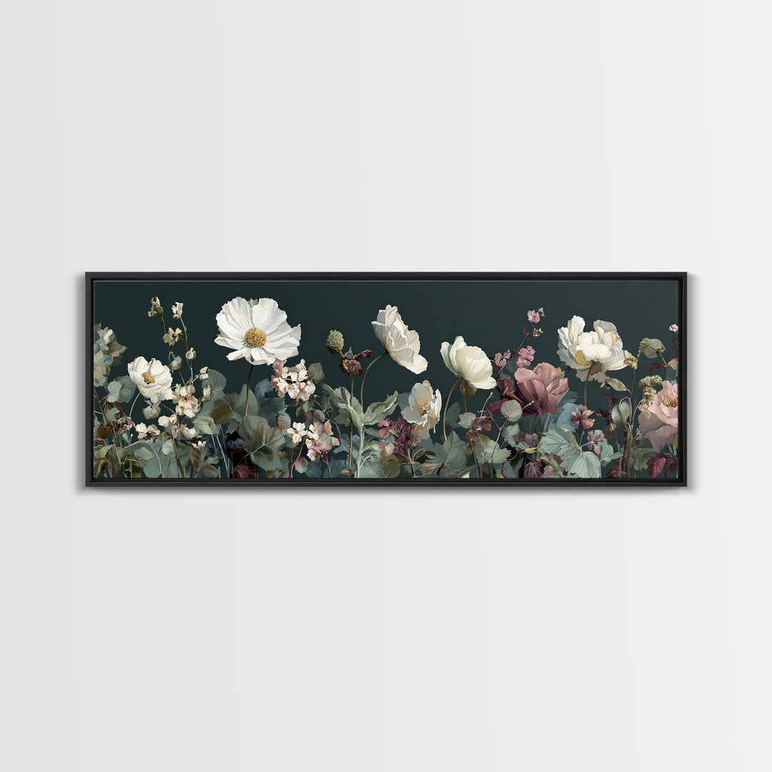 Wide Meadow of Muted Wildflowers at Dusk Canvas Print, Above Bed Art, Bedroom Decor, Serenity, Boho Decor, Western Decor, ABA-3x1-26