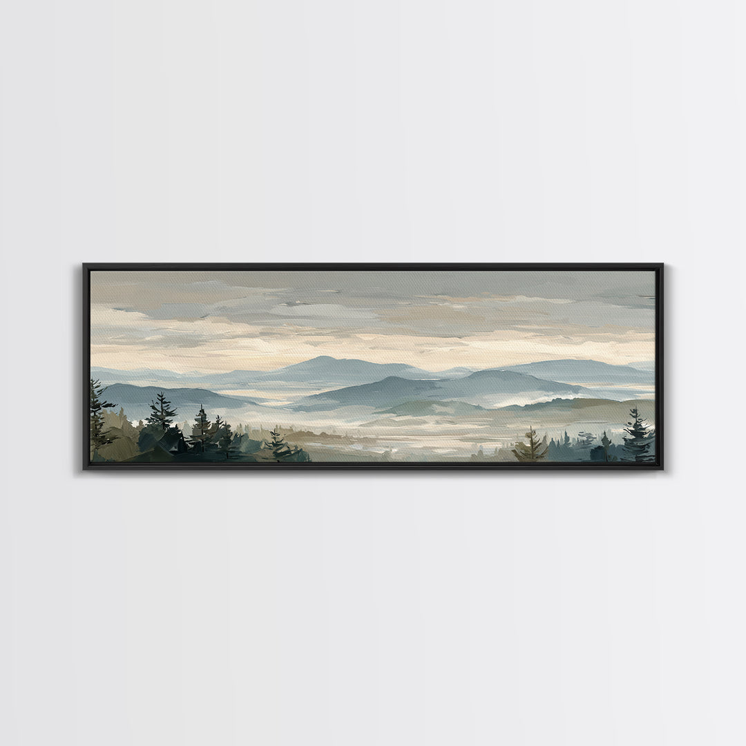 Soft Alpine Horizon Canvas Print, Above Bed Art, Home Decor, Bedroom Decor, Oil Painting, Serenity, Contemporary Art, ABA-3x1-40