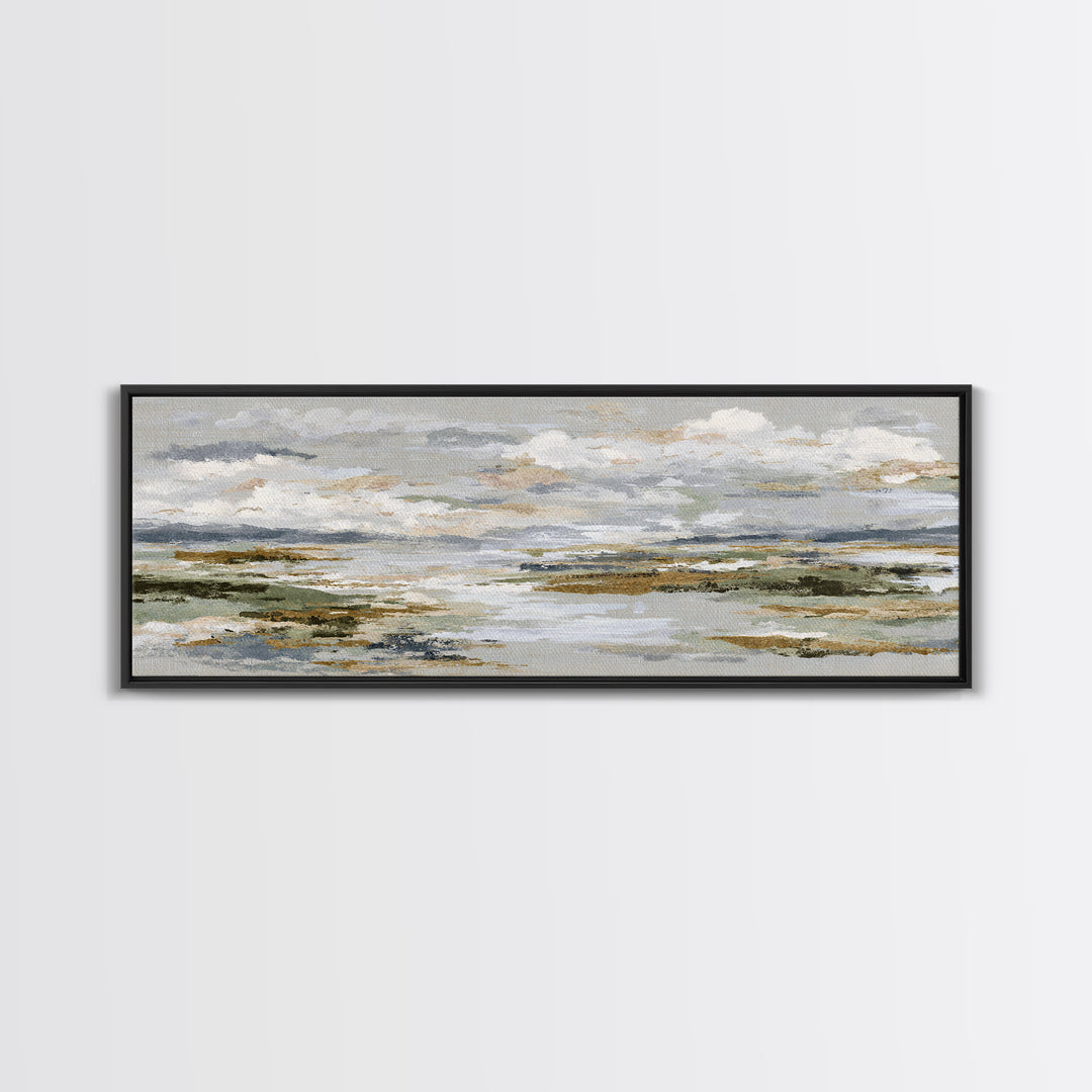 Tranquil Cloudscape with Blush Undertones Canvas Print, Above Bed Art, Horizontal Wall Art, Bedroom Decor, Fine Art, Serenity, ABA-3x1-45