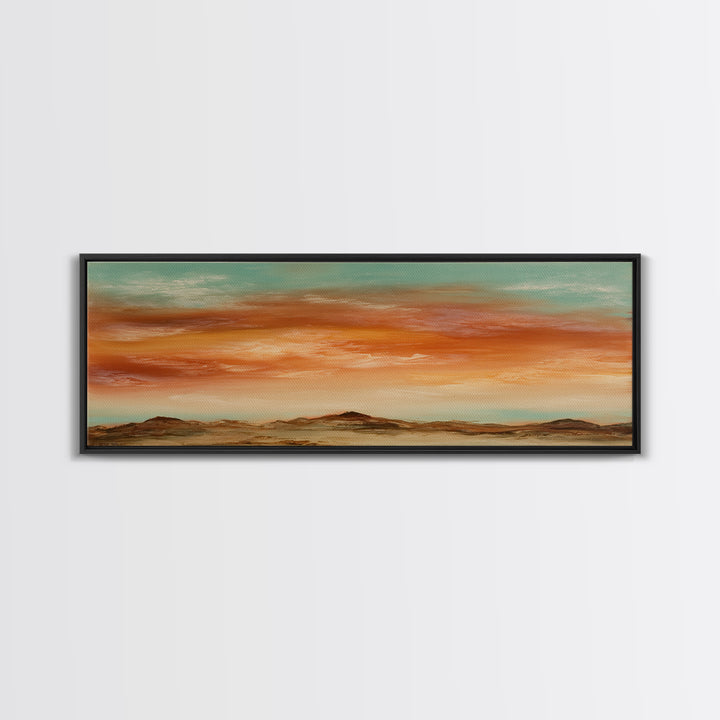 Dreamy Desert Sunset Framed Canvas Print, Above Bed Art, Digital Art, Bedroom Decor, Fine Art, Serenity, Living Room Decor, ABA-3x1-47