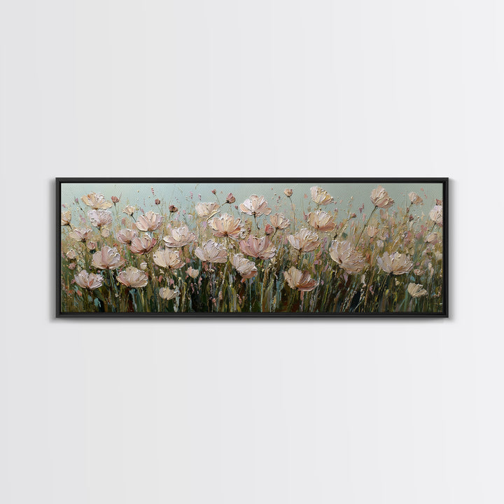 Wide Meadow of Muted Wildflowers at Dusk Canvas Print, Above Bed Art, Bedroom Decor, Serenity, Boho Decor, Western Decor, ABA-3x1-50