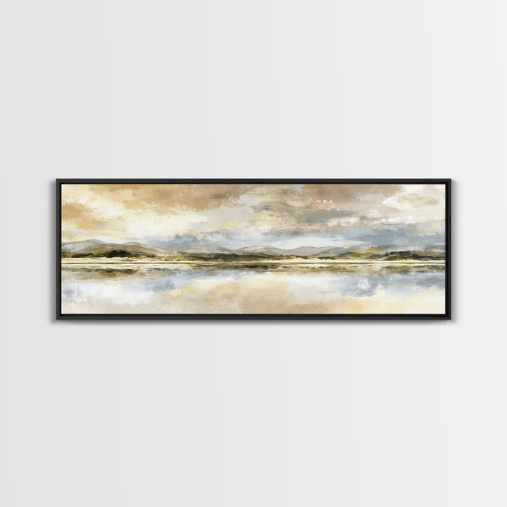 Calming Lake Reflection Framed Canvas Print, Above Bed Art, Printable Wall Art, Bedroom Decor, Oil Painting, Serenity, ABA-3x1-51