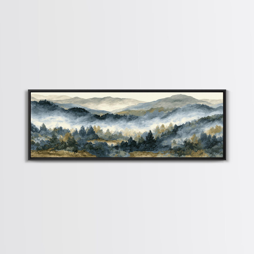 Quiet Forest Ridge Softened by Fog Canvas Print, Above Bed Art, Boho Decor, Bedroom Decor, Serenity, Statement Artwork, ABA-3x1-54