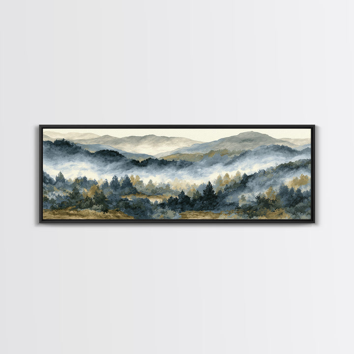 Quiet Forest Ridge Softened by Fog Canvas Print, Above Bed Art, Boho Decor, Bedroom Decor, Serenity, Statement Artwork, ABA-3x1-54