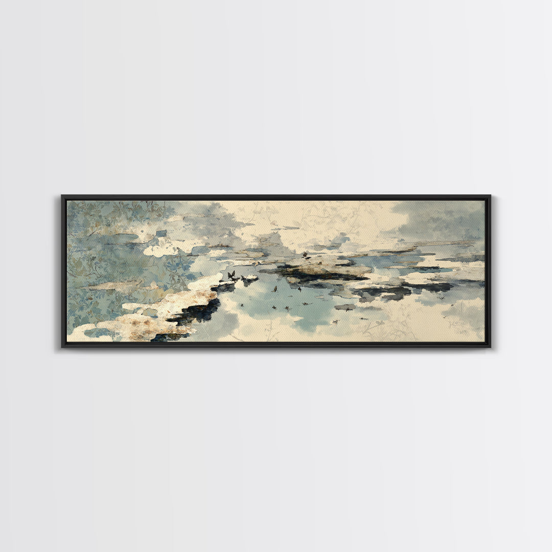 Japandi Ink Shapes Framed Canvas Print, Above Bed Art, Digital Print, Bedroom Decor, Fine Art, Serenity, Living Room Wall Art, ABA-3x1-58