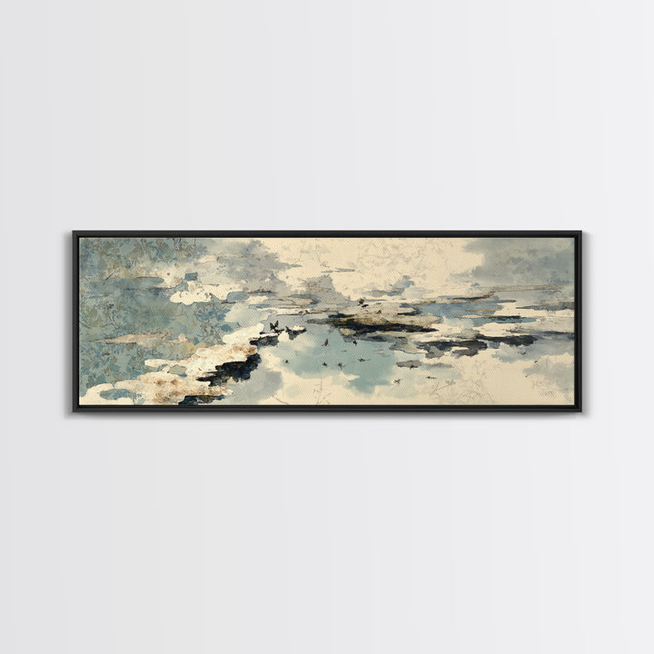 Japandi Ink Shapes Framed Canvas Print, Above Bed Art, Digital Print, Bedroom Decor, Fine Art, Serenity, Living Room Wall Art, ABA-3x1-58