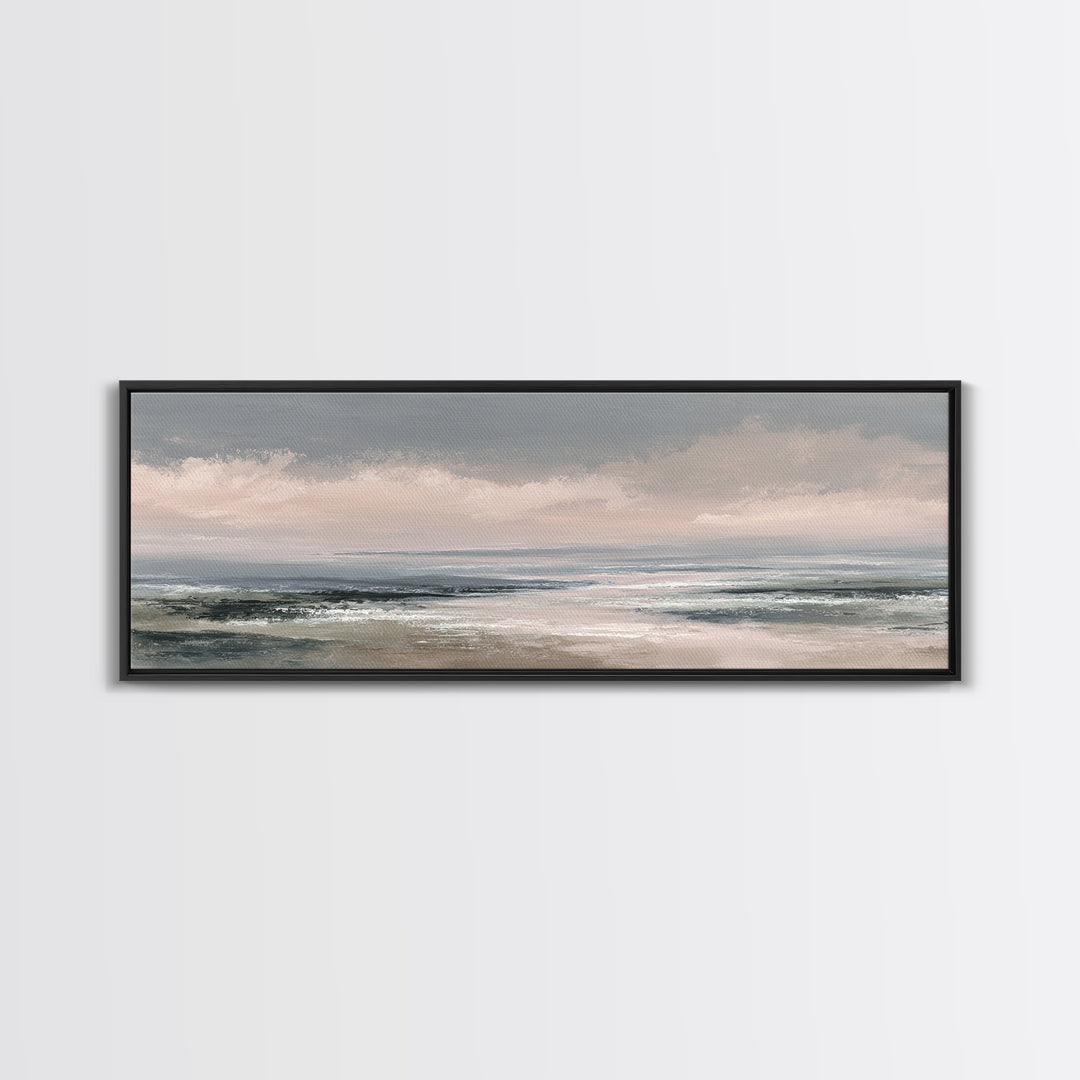 Tranquil Cloudscape with Blush Undertones Framed Canvas Print, Above Bed Art, Western Decor, Bedroom Decor, Fine Art, Serenity, ABA-3x1-69