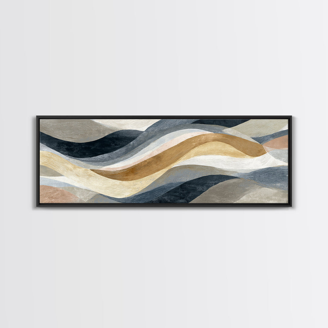 Warm Taupe Abstract Waves Framed Canvas Print, Above Bed Art, Bedroom Decor, Abstract Art, Serenity, Boho Decor, Western Decor, ABA-3x1-79