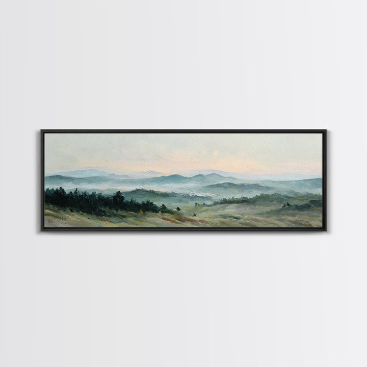 Soft Romantic Landscape Framed Canvas Print, Above Bed Art, Sage Green Wall Art, Bedroom Decor, Serenity, Modern Decor, ABA-3x1-81