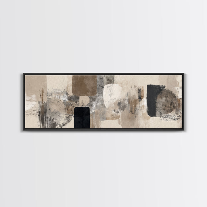 Japandi Ink Shapes Framed Canvas Print, Above Bed Art, Digital Print, Bedroom Decor, Fine Art, Serenity, Living Room Wall Art, ABA-3x1-82