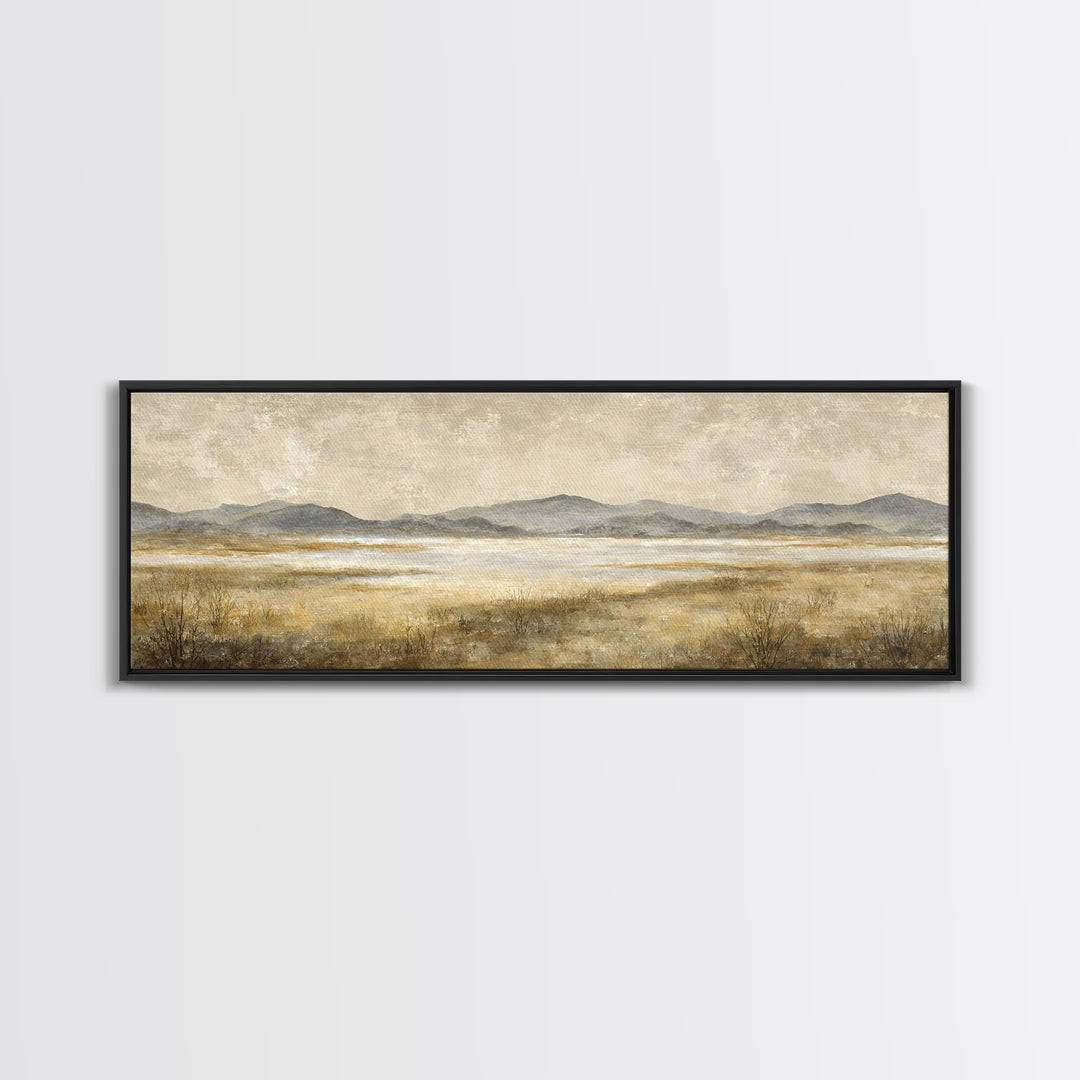 Panoramic Misty Mountain Landscape Framed Canvas Print, Above Bed Art, Bedroom Wall Decor, Bedroom Decor, Fine Art, Serenity, ABA-3x1-89